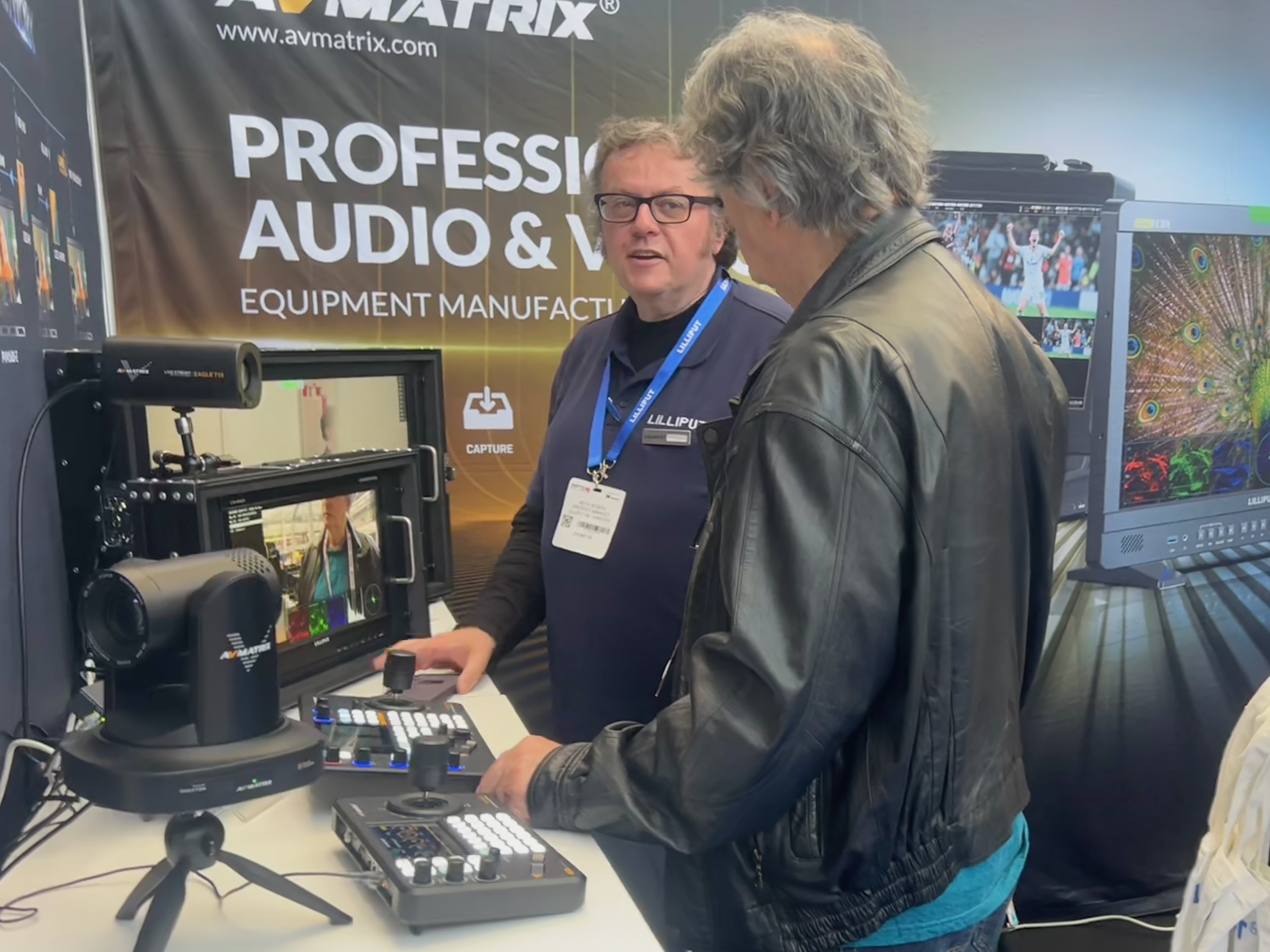 AV Matrix NDI® encode and decode hardware with PTZ camera controllers on the MPTS stand